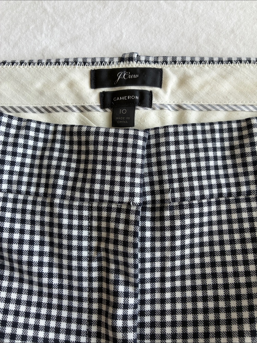 J Crew Cameron Gingham Pants in Black and White, Size 10